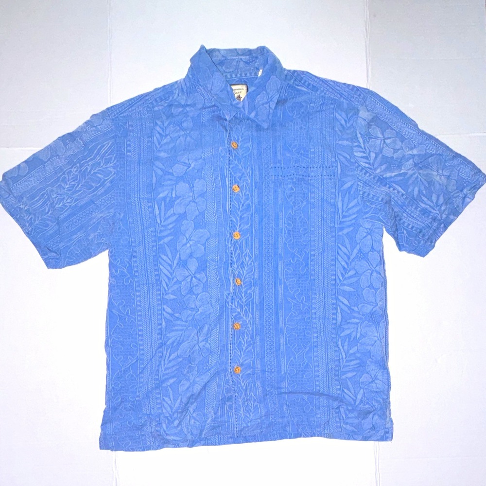 Jamaica Jaxx Men's M Blue Floral Cotton Woven Button-Up Short Sleeve Shirt